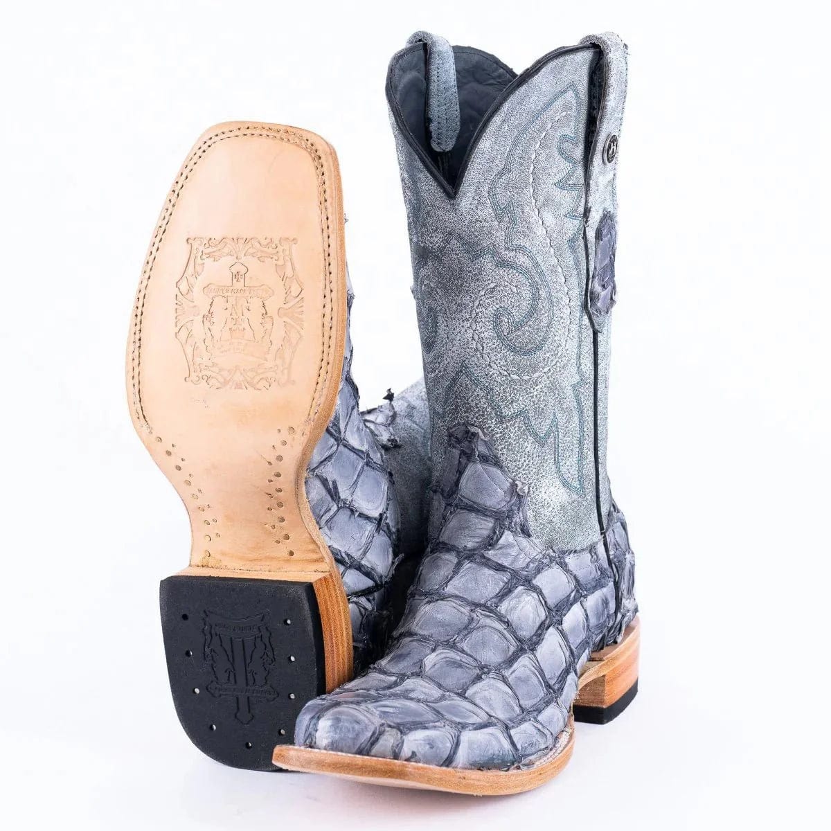 Tanner Mark Boots Boots Blue / 6.5 Tanner Mark Men&#39;s Genuine Monster Fish Square Toe Boots Blue TMX201320