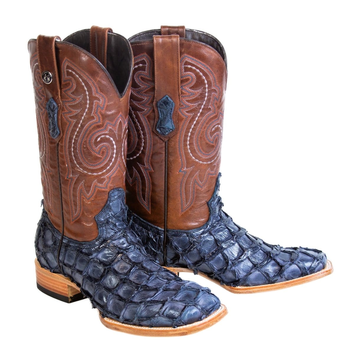 Tanner Mark Boots Boots Blue / 6.5 Tanner Mark Men&#39;s Genuine Monster Fish Square Toe Boots Navy Blue TMX201336