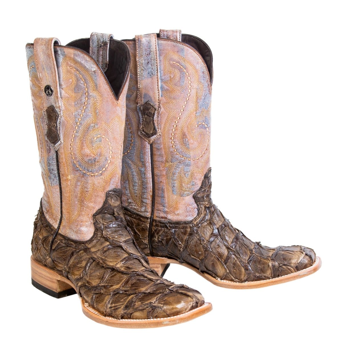 Tanner Mark Boots Boots Brown / 6 Tanner Mark Men&#39;s Genuine Monster Fish Square Toe Boots Brown TMX201326