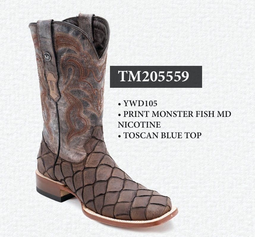 Tanner Mark Boots Boots Brown / 6 Tanner Mark Men&#39;s Print Monster Fish Square Toe Boots Nicotine TM205559