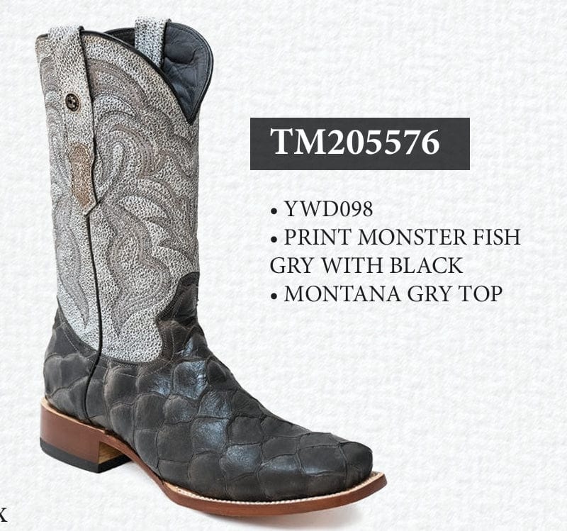 Tanner Mark Boots Boots Gray / 6 Tanner Mark Men&#39;s Print Monster Fish Square Toe Boots Grey TM205576