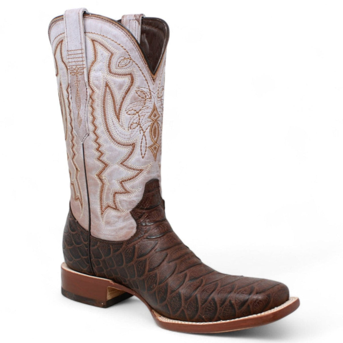 Tanner Mark Boots Boots Tanner Mark Men&#39;s Beau Python Print Square Toe Boots Brown TM205552