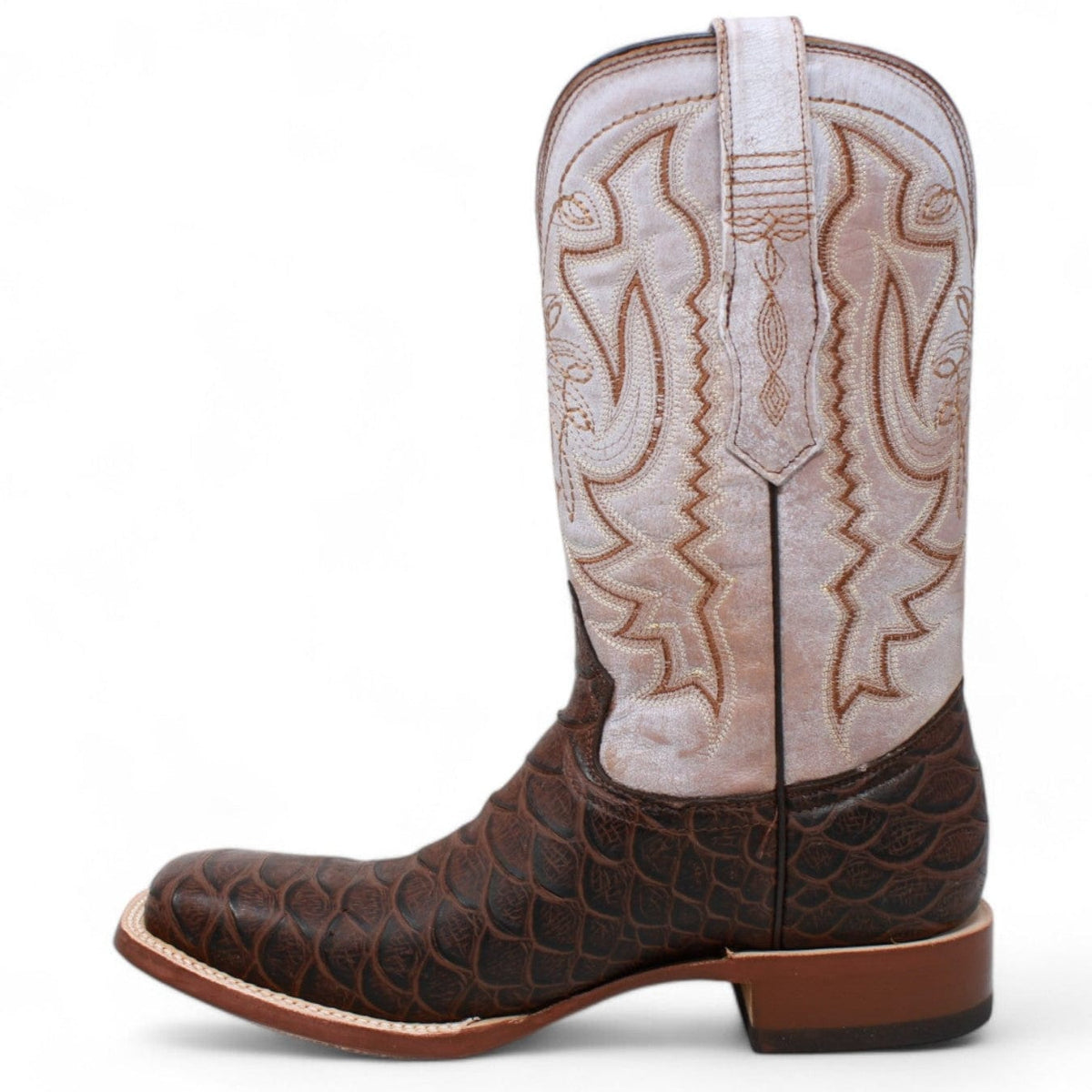 Tanner Mark Boots Boots Tanner Mark Men&#39;s Beau Python Print Square Toe Boots Brown TM205552