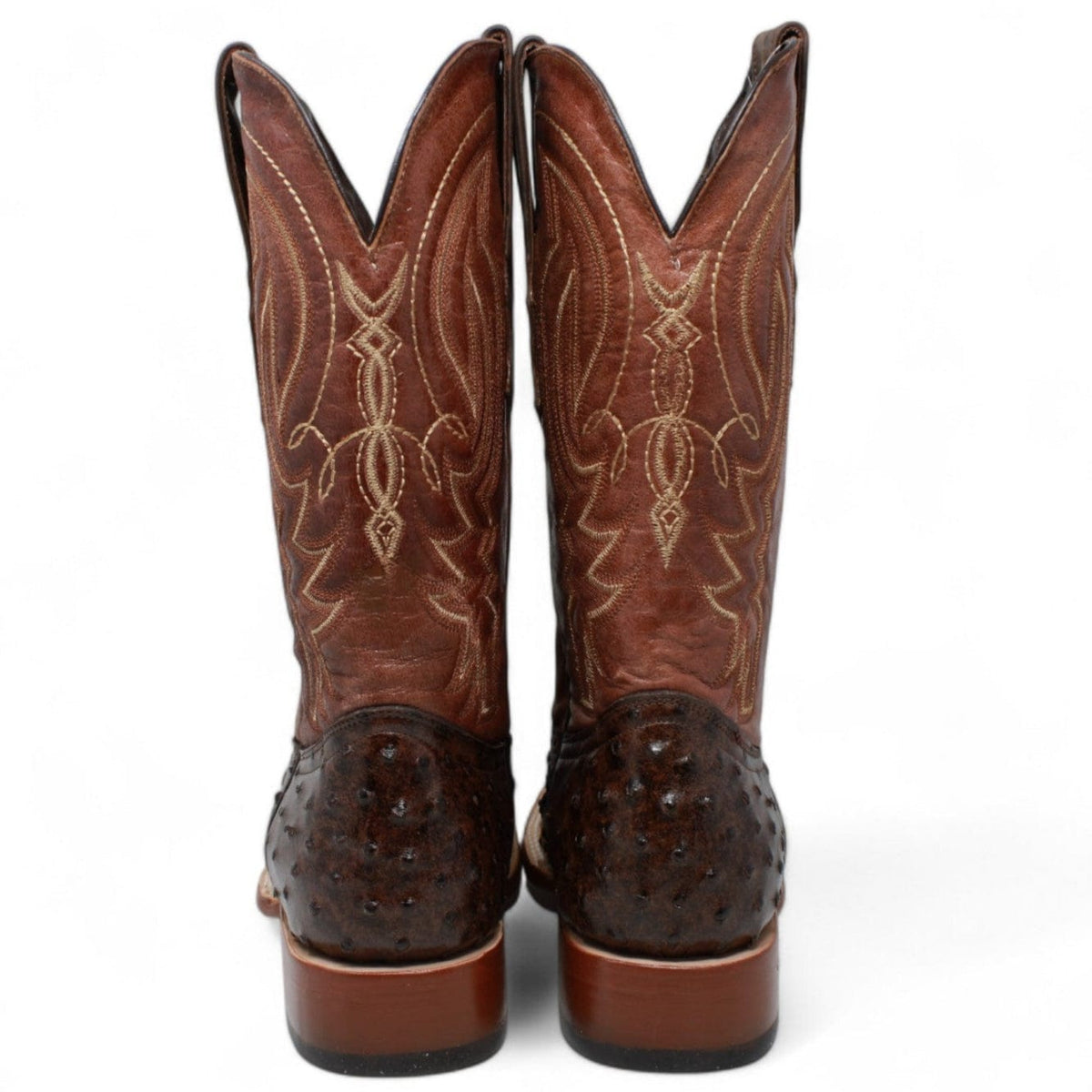 Tanner Mark Boots Boots Tanner Mark Men&#39;s Big Cabin Print Ostrich Square Toe Boots Chocolate  TM205525