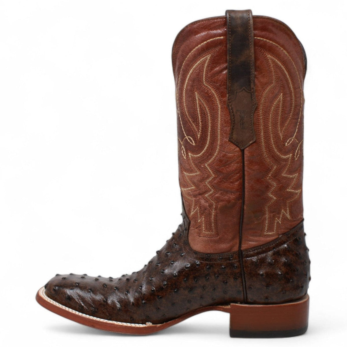 Tanner Mark Boots Boots Tanner Mark Men&#39;s Big Cabin Print Ostrich Square Toe Boots Chocolate  TM205525