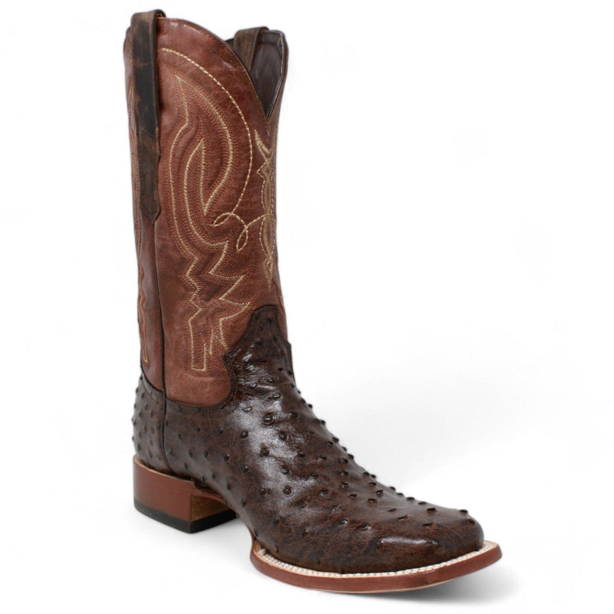 Tanner Mark Boots Boots Tanner Mark Men&#39;s Big Cabin Print Ostrich Square Toe Boots Chocolate  TM205525