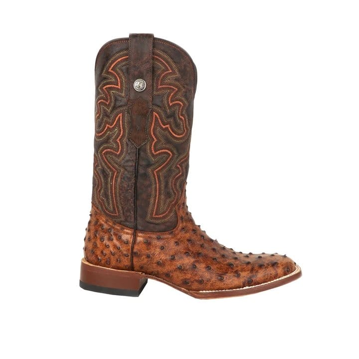 Tanner Mark Boots Boots Tanner Mark Men&#39;s Broken Arrow Print Ostrich Square Toe Boots Cognac 200961