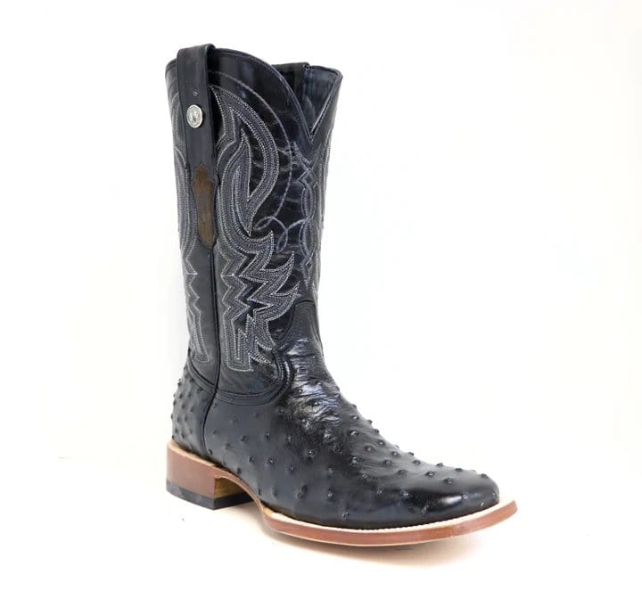 Tanner Mark Boots Boots Tanner Mark Men&#39;s Checotah Print Ostrich Square Toe Boots Black TM200963