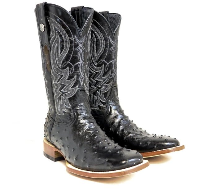 Tanner Mark Boots Boots Tanner Mark Men&#39;s Checotah Print Ostrich Square Toe Boots Black TM200963