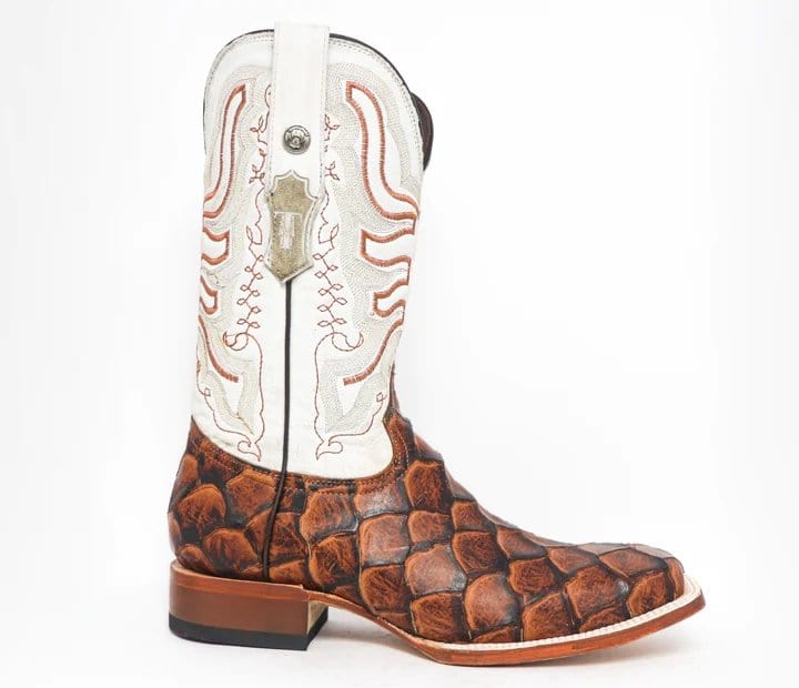 Tanner Mark Boots Boots Tanner Mark Men&#39;s Dillon Print Monster Fish Square Toe Boots Cognac TM205539