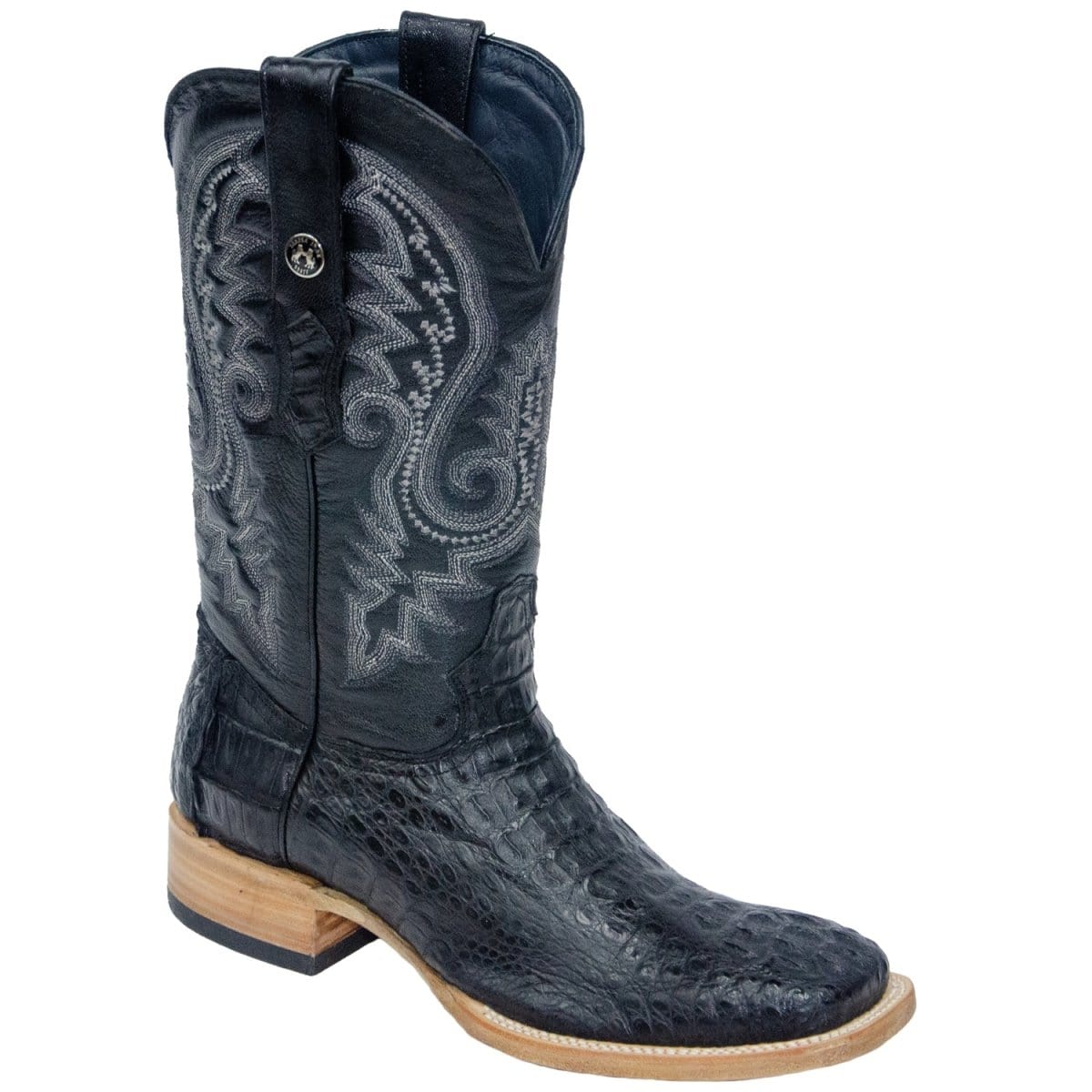 Tanner Mark Boots Boots Tanner Mark Men&#39;s Genuine Caiman Hornback Square Toe Boots Black TMX100158