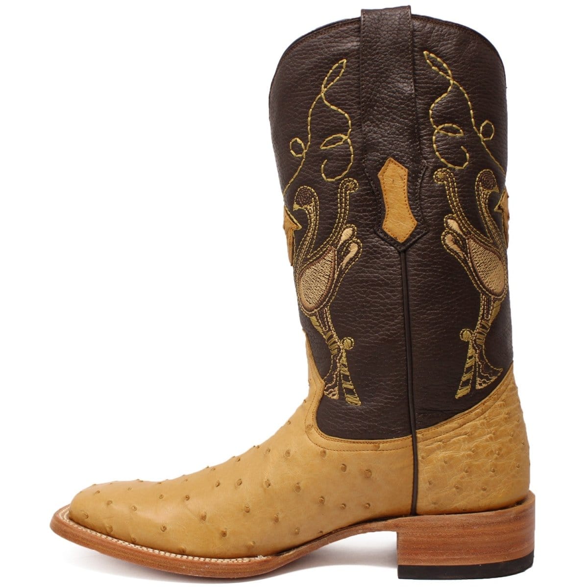 Tanner Mark Boots Boots Tanner Mark Men&#39;s Genuine Full Quill Ostrich Square Toe Boots Antique Saddle TMX100154