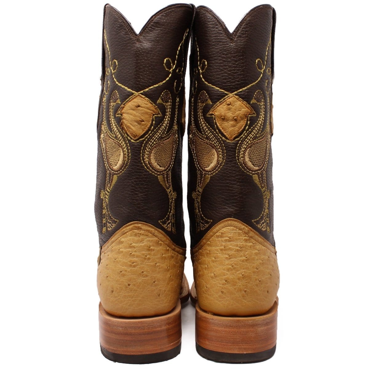 Tanner Mark Boots Boots Tanner Mark Men&#39;s Genuine Full Quill Ostrich Square Toe Boots Antique Saddle TMX100154