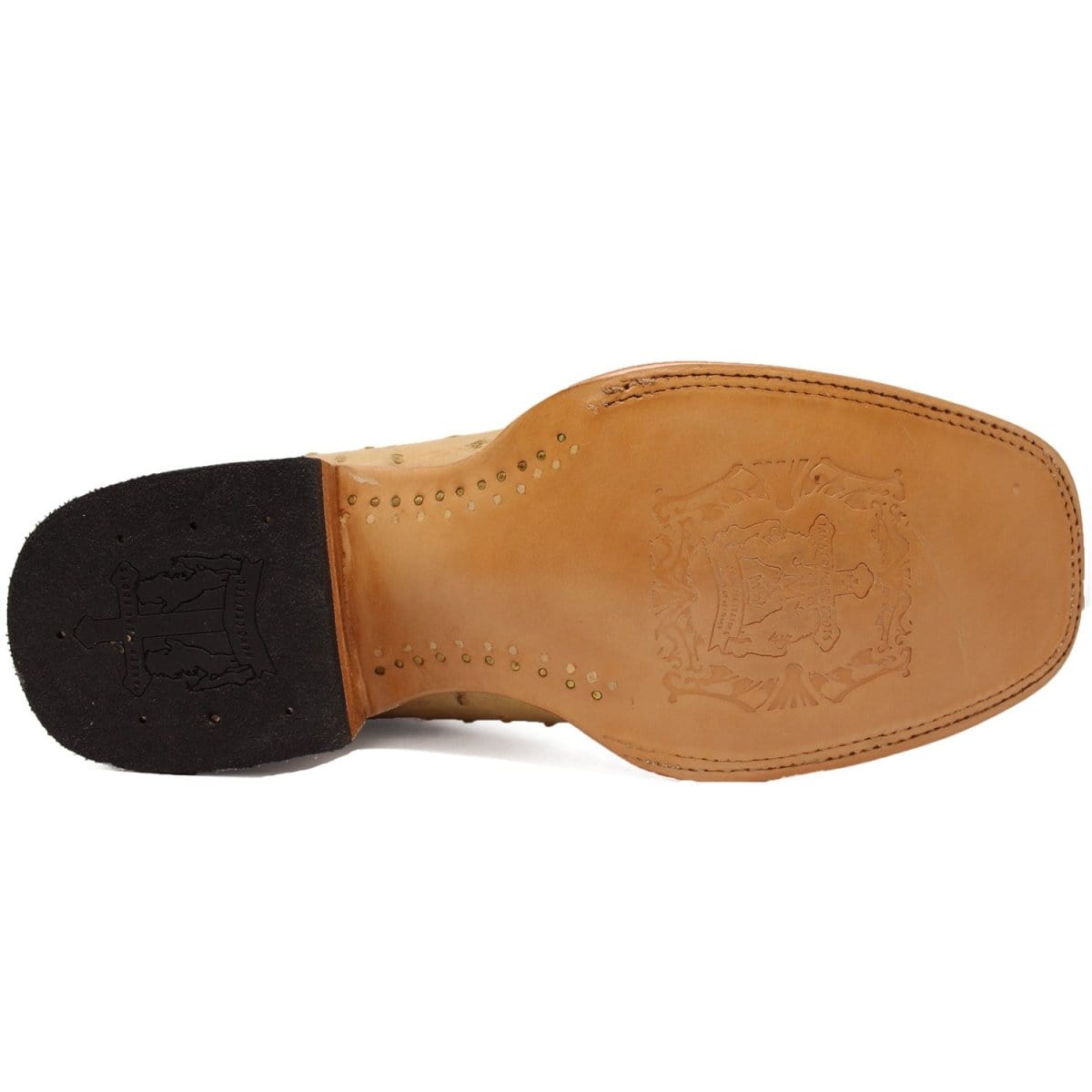 Tanner Mark Boots Boots Tanner Mark Men&#39;s Genuine Full Quill Ostrich Square Toe Boots Antique Saddle TMX100154