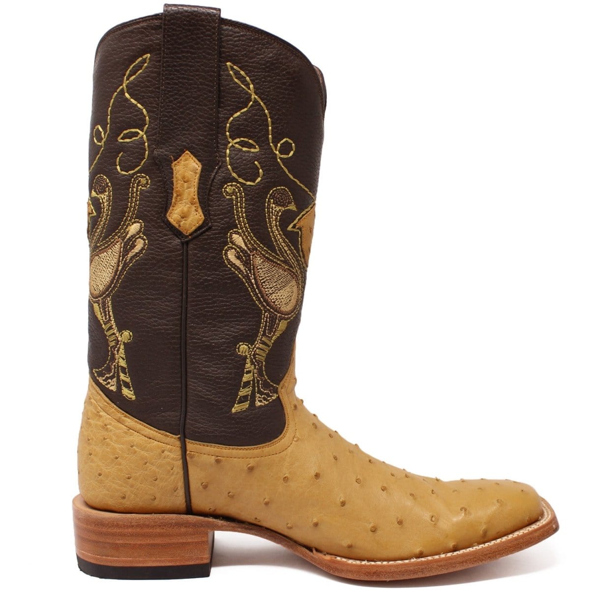 Tanner Mark Boots Boots Tanner Mark Men&#39;s Genuine Full Quill Ostrich Square Toe Boots Antique Saddle TMX100154