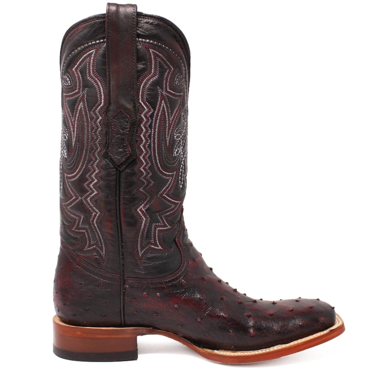 Tanner Mark Boots Boots Tanner Mark Men&#39;s Genuine Full Quill Ostrich Square Toe Boots Black Cherry TMX203300