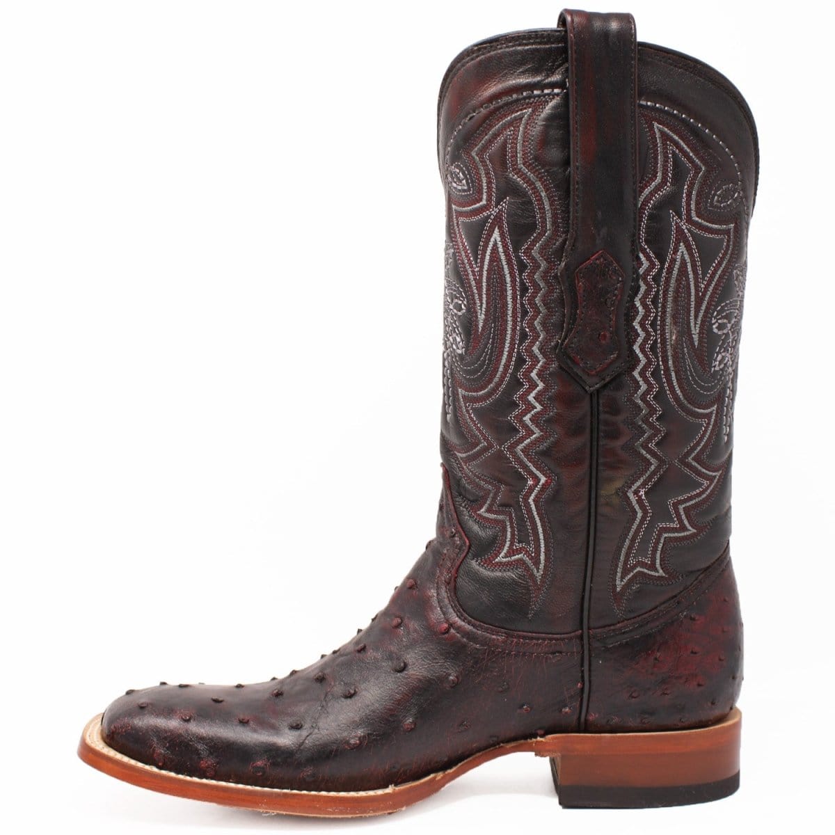 Tanner Mark Boots Boots Tanner Mark Men&#39;s Genuine Full Quill Ostrich Square Toe Boots Black Cherry TMX203300