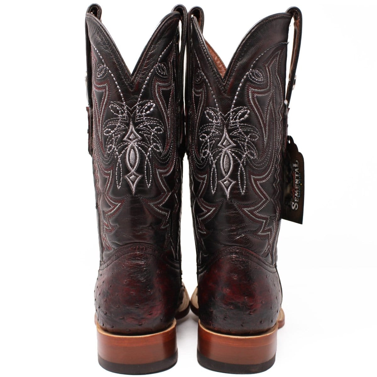 Tanner Mark Boots Boots Tanner Mark Men&#39;s Genuine Full Quill Ostrich Square Toe Boots Black Cherry TMX203300