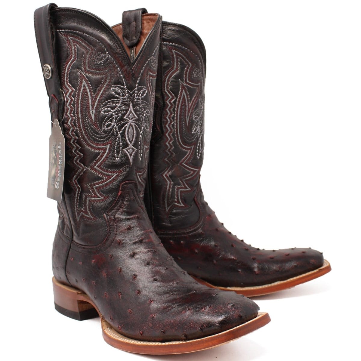 Tanner Mark Boots Boots Tanner Mark Men&#39;s Genuine Full Quill Ostrich Square Toe Boots Black Cherry TMX203300