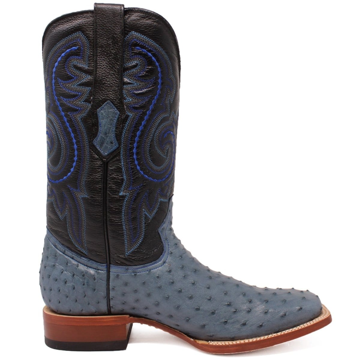 Tanner Mark Boots Boots Tanner Mark Men&#39;s Genuine Full Quill Ostrich Square Toe Boots Blue JEAN TMX200502