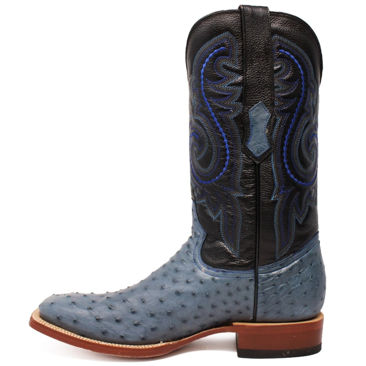 Tanner Mark Boots Boots Tanner Mark Men&#39;s Genuine Full Quill Ostrich Square Toe Boots Blue JEAN TMX200502
