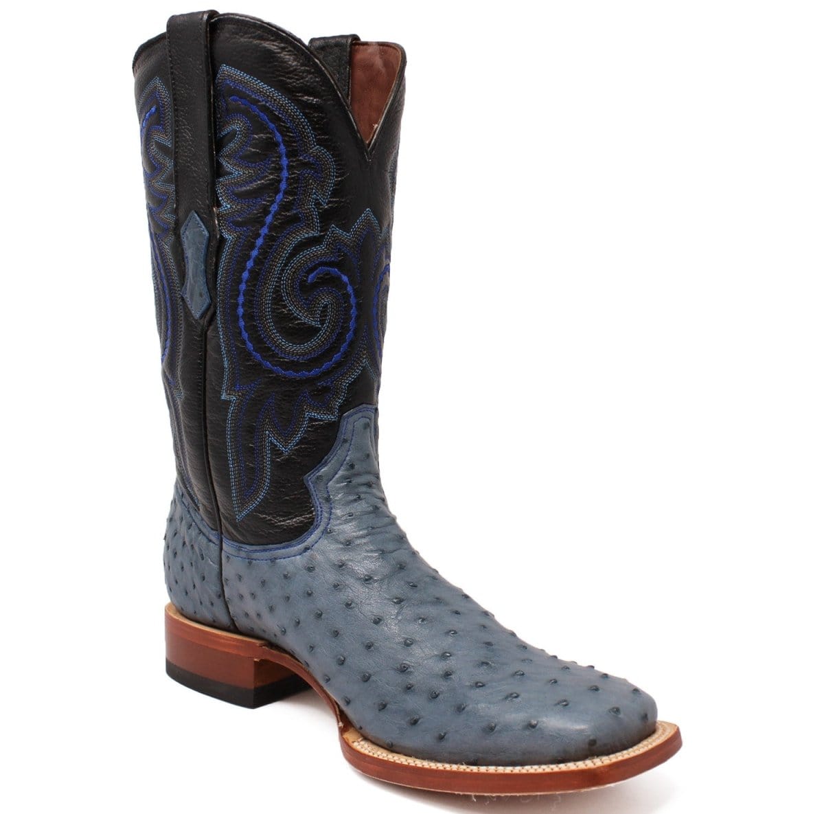 Tanner Mark Boots Boots Tanner Mark Men&#39;s Genuine Full Quill Ostrich Square Toe Boots Blue JEAN TMX200502