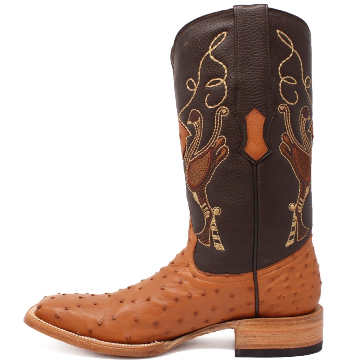 Tanner Mark Boots Boots Tanner Mark Men&#39;s Genuine Full Quill Ostrich Square Toe Boots Cognac RSX202104