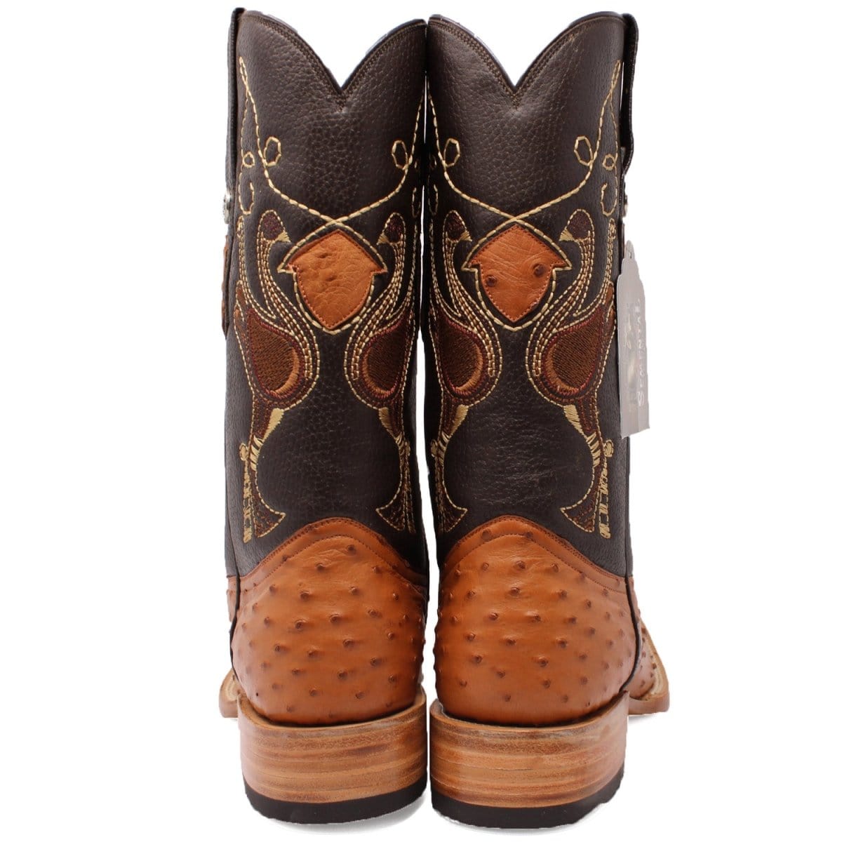 Tanner Mark Boots Boots Tanner Mark Men&#39;s Genuine Full Quill Ostrich Square Toe Boots Cognac RSX202104