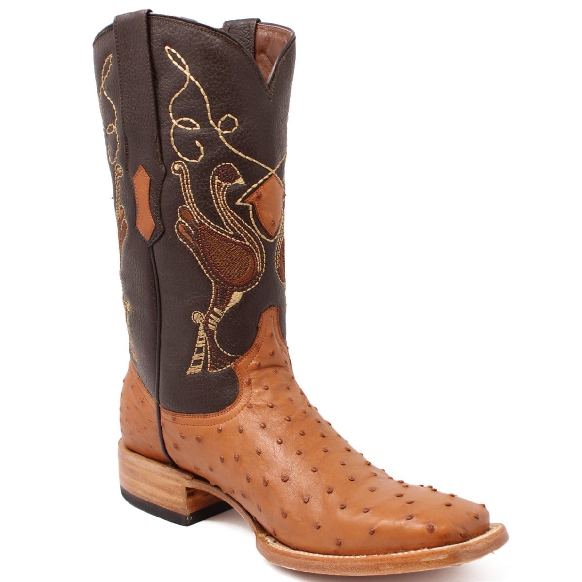 Tanner Mark Boots Boots Tanner Mark Men&#39;s Genuine Full Quill Ostrich Square Toe Boots Cognac RSX202104