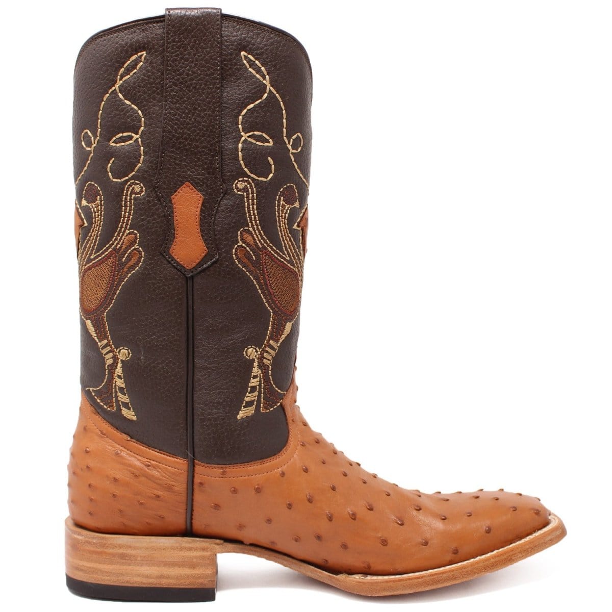 Tanner Mark Boots Boots Tanner Mark Men&#39;s Genuine Full Quill Ostrich Square Toe Boots Cognac RSX202104