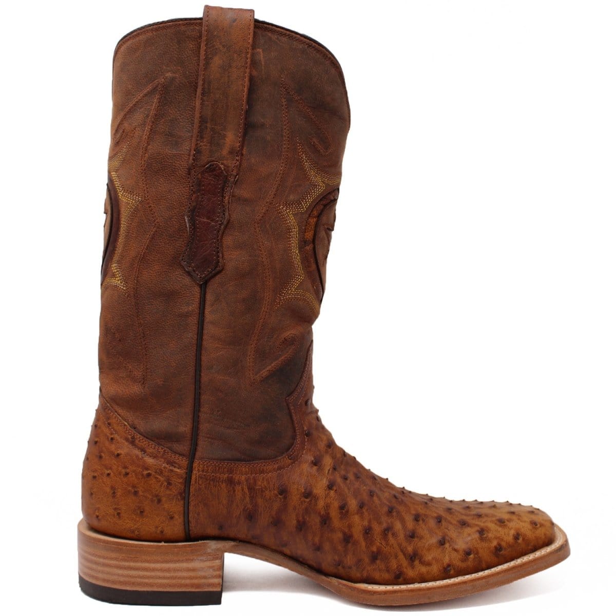 Tanner Mark Boots Boots Tanner Mark Men&#39;s Genuine Full Quill Ostrich Square Toe Boots Oiled Brandy TMX200477