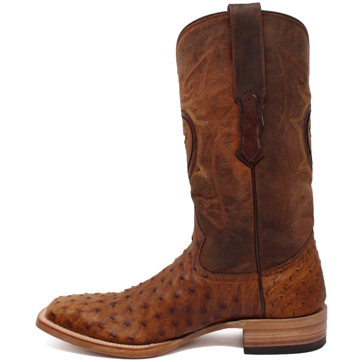Tanner Mark Boots Boots Tanner Mark Men&#39;s Genuine Full Quill Ostrich Square Toe Boots Oiled Brandy TMX200477