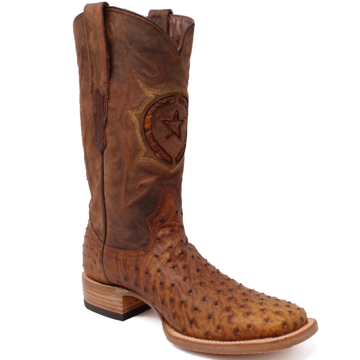 Tanner Mark Boots Boots Tanner Mark Men&#39;s Genuine Full Quill Ostrich Square Toe Boots Oiled Brandy TMX200477