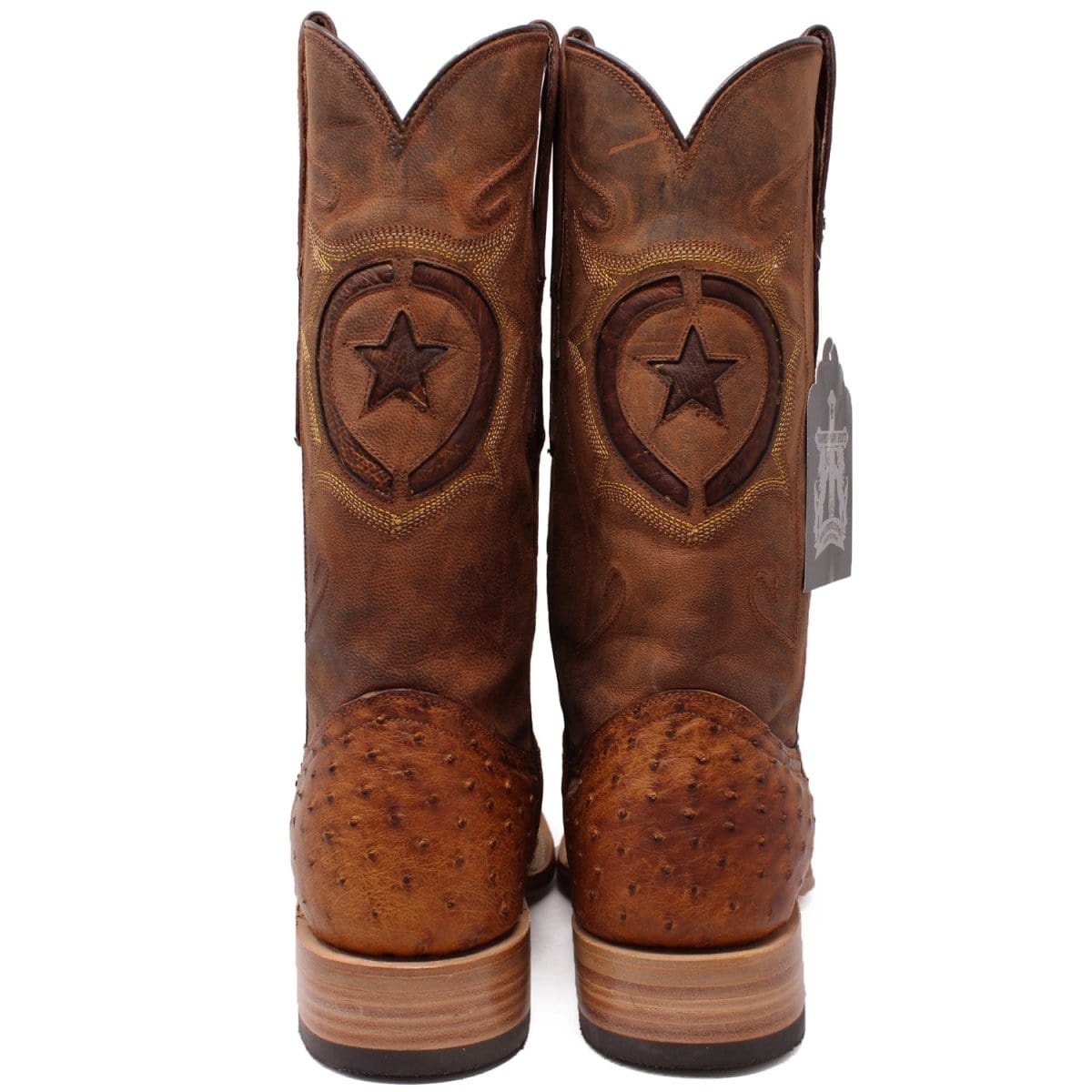 Tanner Mark Boots Boots Tanner Mark Men&#39;s Genuine Full Quill Ostrich Square Toe Boots Oiled Brandy TMX200477