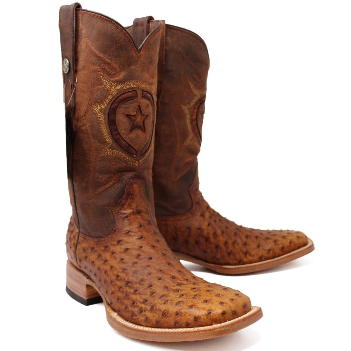 Tanner Mark Boots Boots Tanner Mark Men&#39;s Genuine Full Quill Ostrich Square Toe Boots Oiled Brandy TMX200477