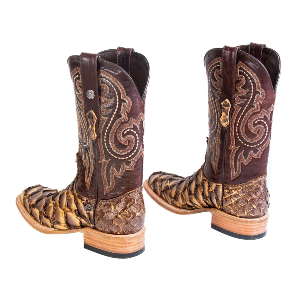 Tanner Mark Boots Boots Tanner Mark Men&#39;s Genuine Monster Fish Square Toe Boots Antique Saddle TMX201329