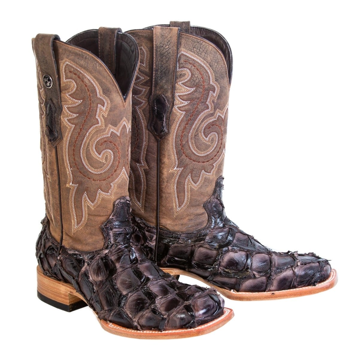 Tanner Mark Boots Boots Tanner Mark Men&#39;s Genuine Monster Fish Square Toe Boots Black Cherry TMX201331