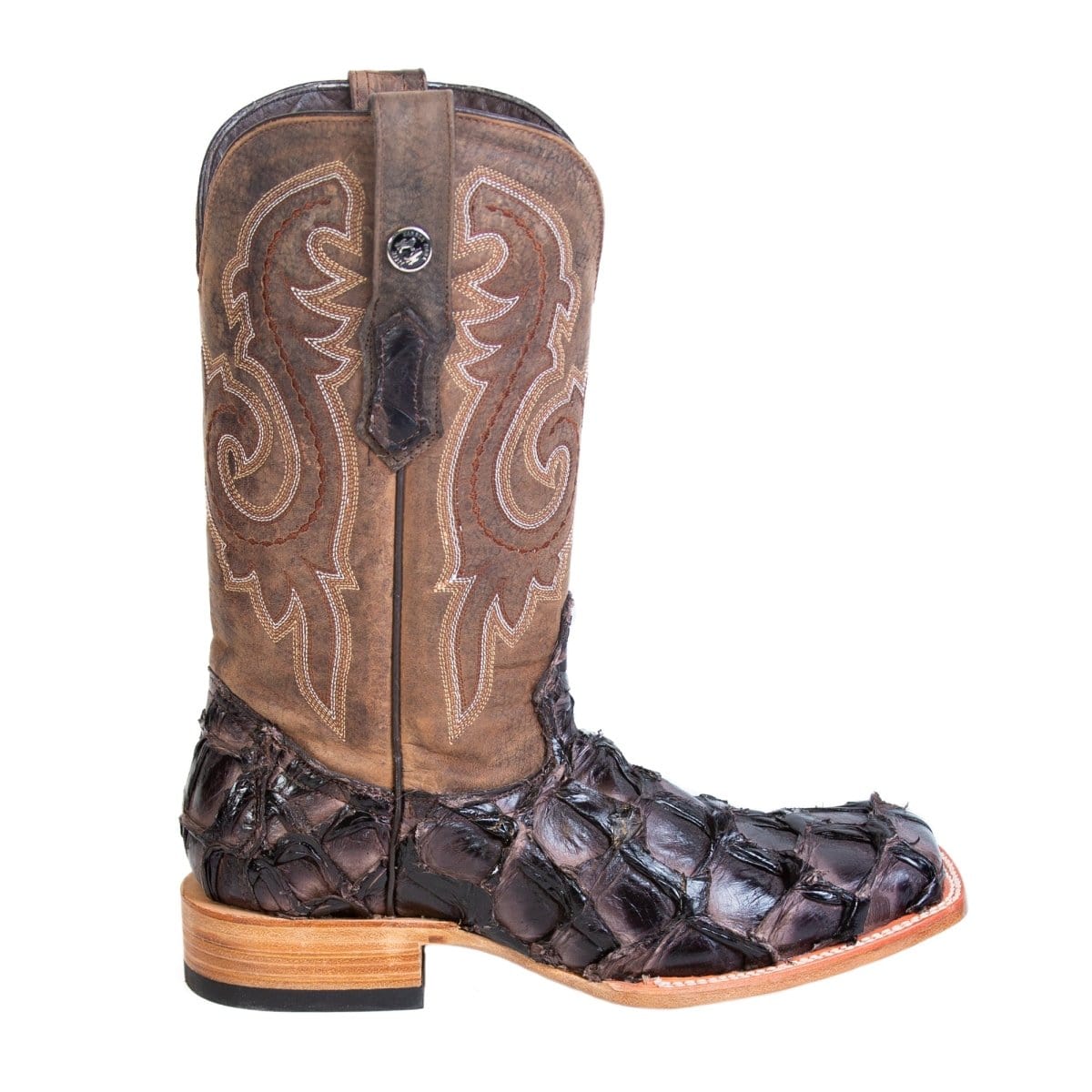 Tanner Mark Boots Boots Tanner Mark Men&#39;s Genuine Monster Fish Square Toe Boots Black Cherry TMX201331