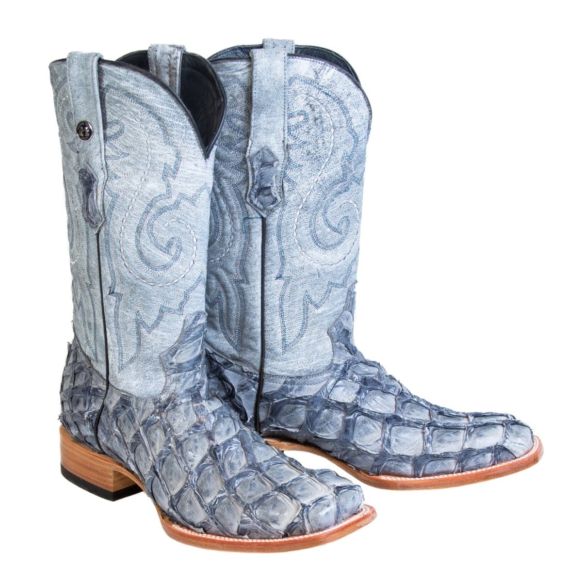 Tanner Mark Boots Boots Tanner Mark Men&#39;s Genuine Monster Fish Square Toe Boots Blue TMX201320