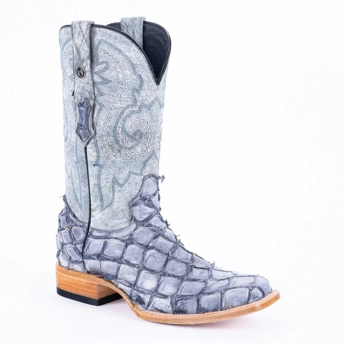 Tanner Mark Boots Boots Tanner Mark Men&#39;s Genuine Monster Fish Square Toe Boots Blue TMX201320