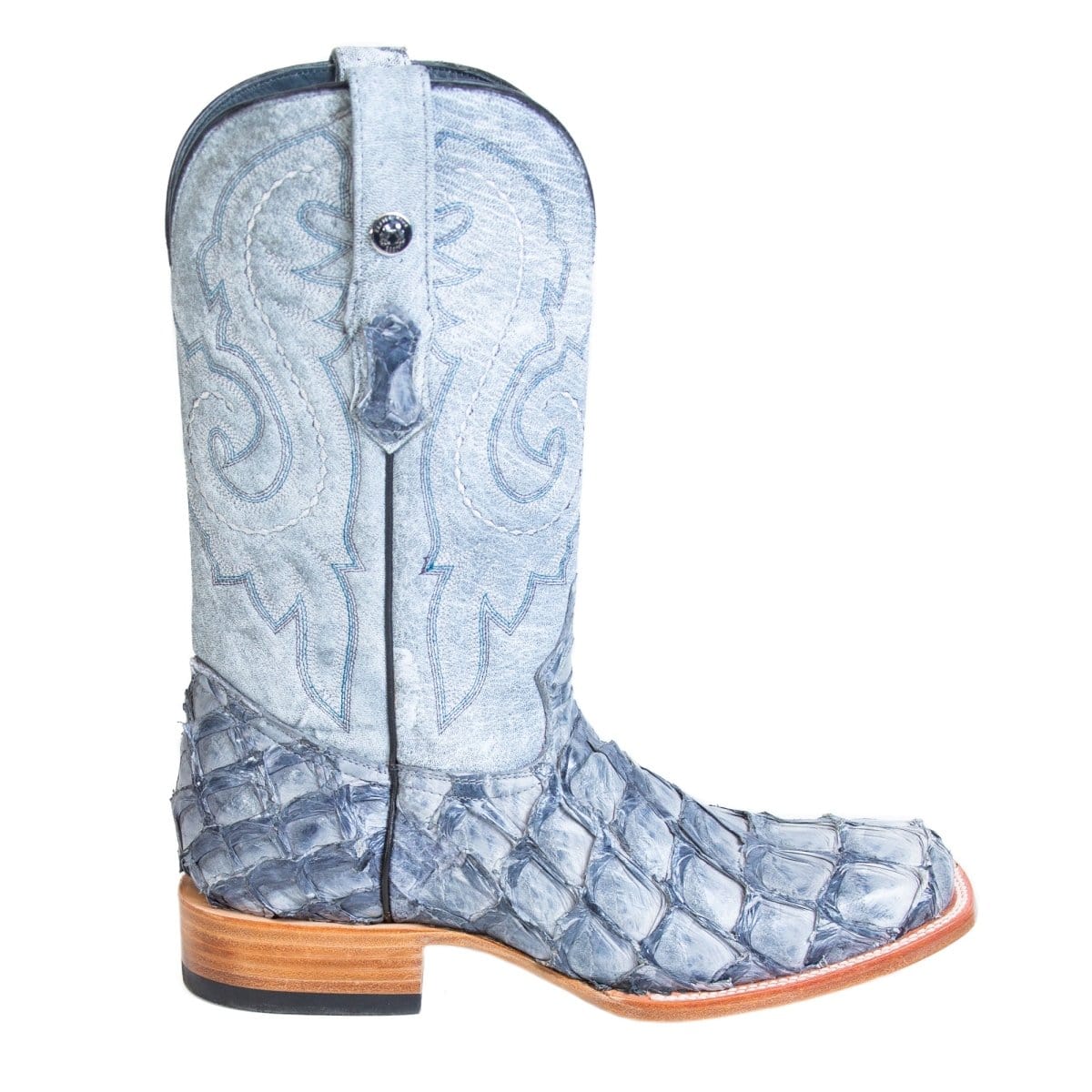 Tanner Mark Boots Boots Tanner Mark Men&#39;s Genuine Monster Fish Square Toe Boots Blue TMX201320