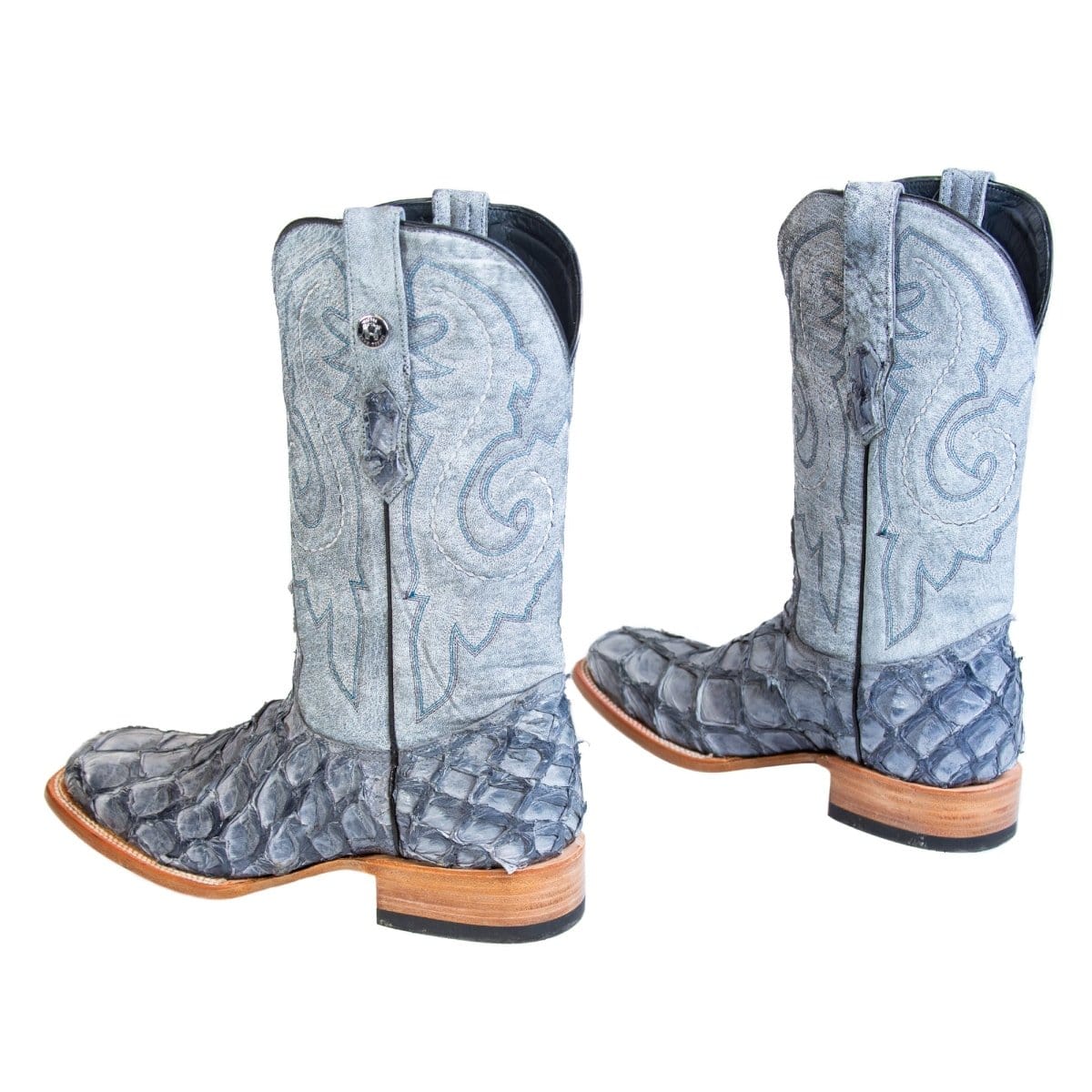 Tanner Mark Boots Boots Tanner Mark Men&#39;s Genuine Monster Fish Square Toe Boots Blue TMX201320