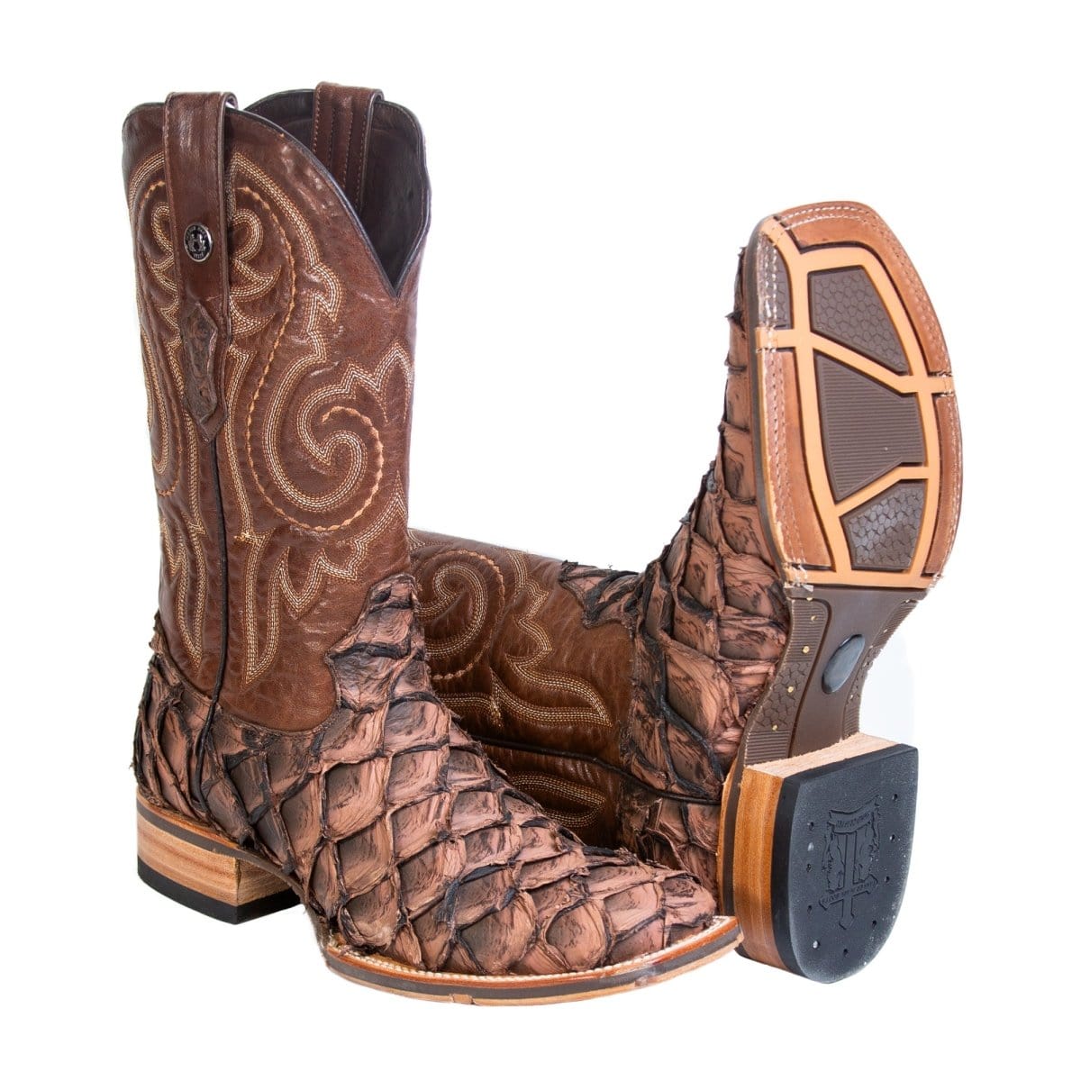 Tanner Mark Boots Boots Tanner Mark Men&#39;s Genuine Monster Fish Square Toe Boots Brown TMX208060