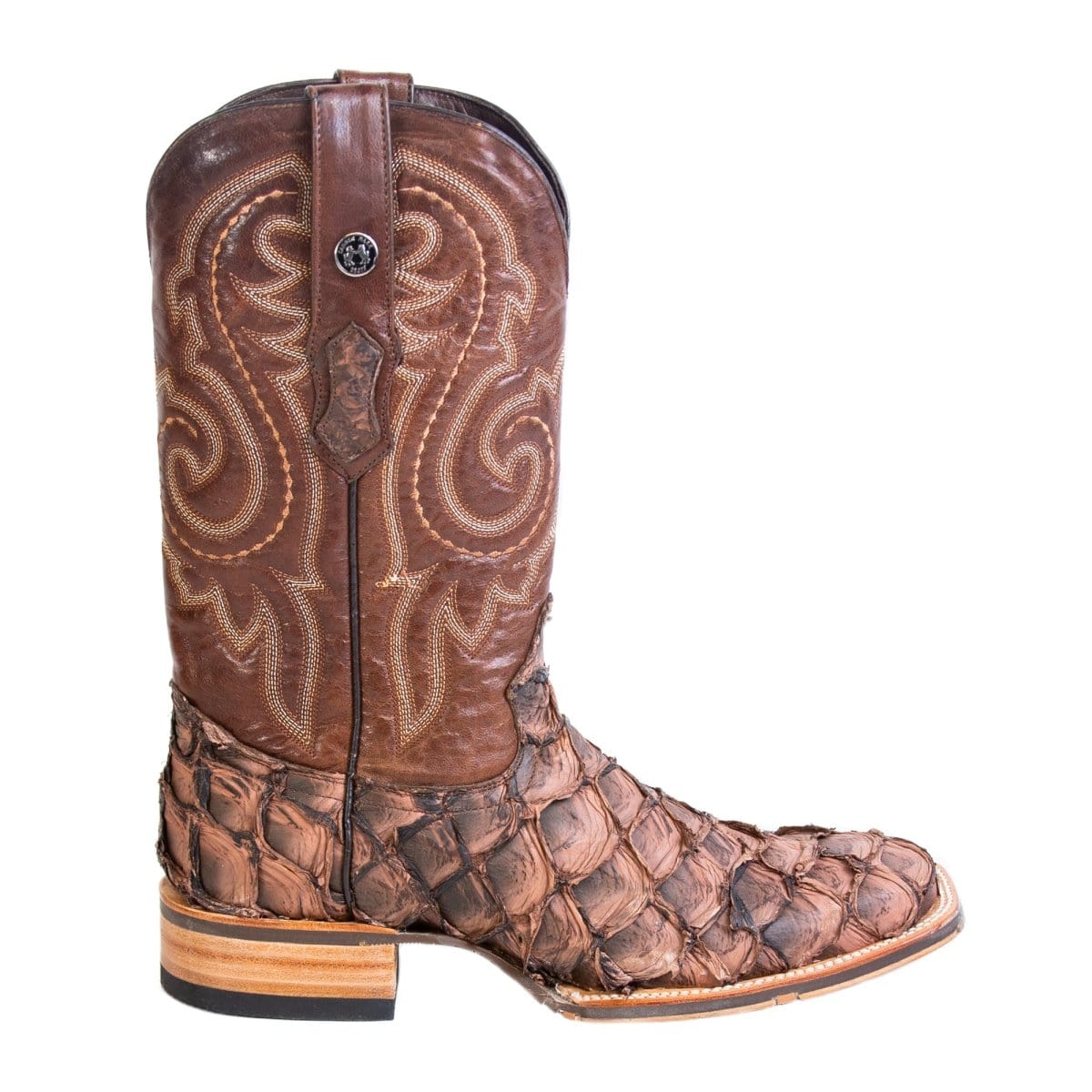 Tanner Mark Boots Boots Tanner Mark Men&#39;s Genuine Monster Fish Square Toe Boots Brown TMX208060