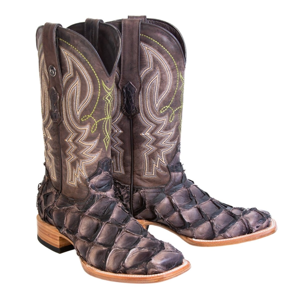 Tanner Mark Boots Boots Tanner Mark Men&#39;s Genuine Monster Fish Square Toe Boots Chocolate TMX201319