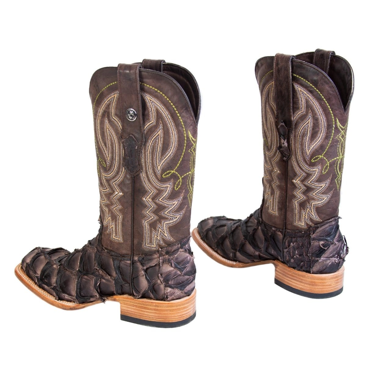 Tanner Mark Boots Boots Tanner Mark Men&#39;s Genuine Monster Fish Square Toe Boots Chocolate TMX201319