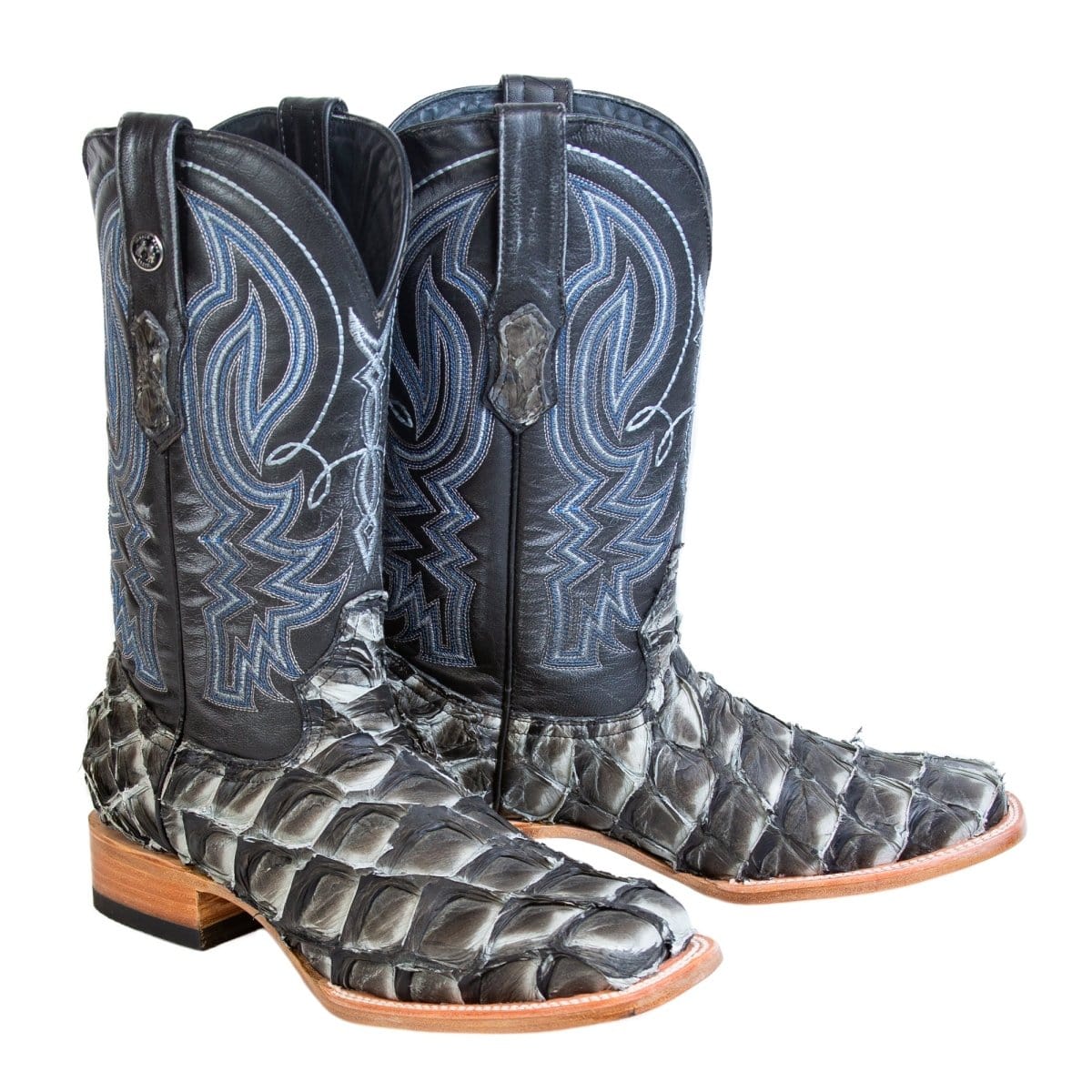 Tanner Mark Boots Boots Tanner Mark Men&#39;s Genuine Monster Fish Square Toe Boots Grey Bicolor TMX201330