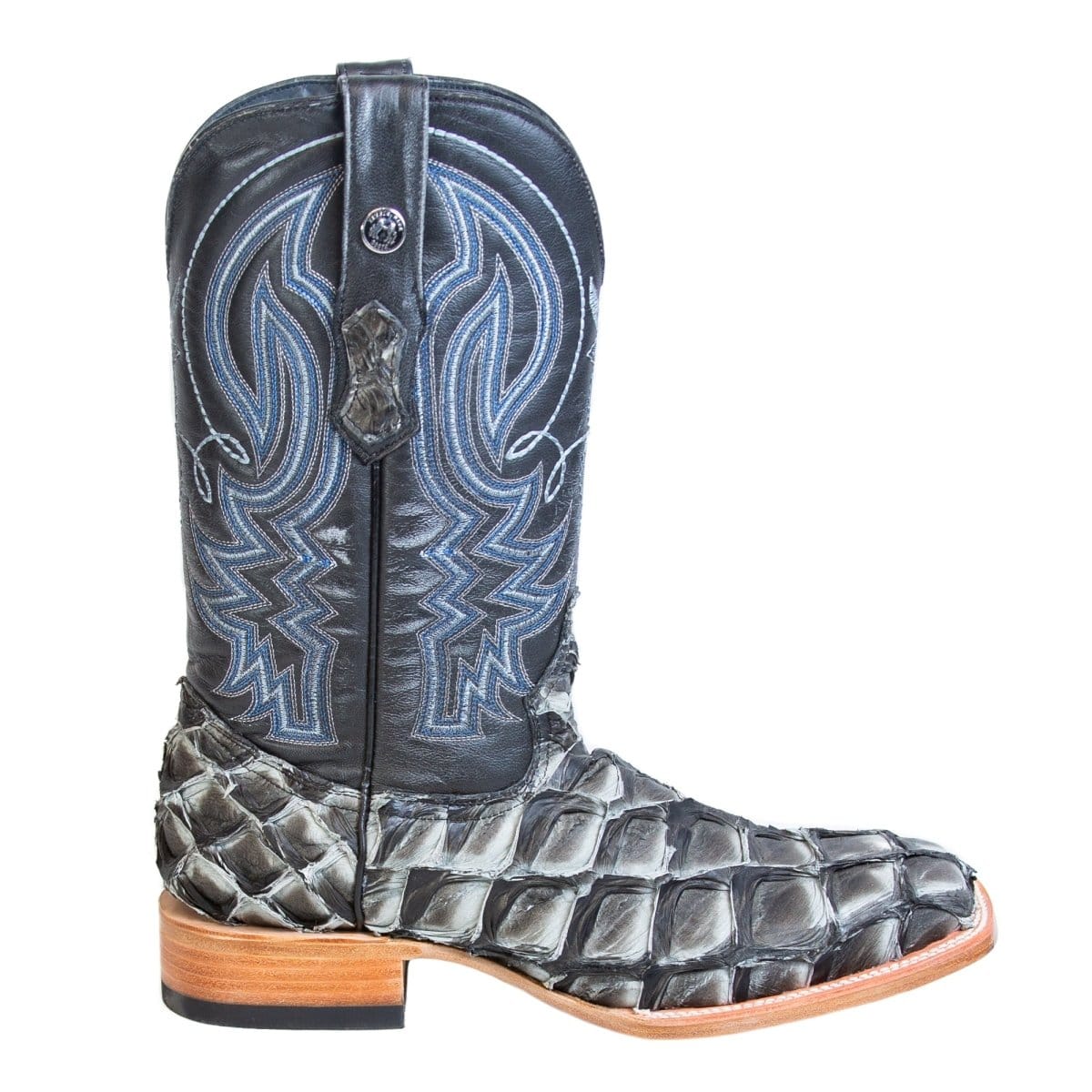 Tanner Mark Boots Boots Tanner Mark Men&#39;s Genuine Monster Fish Square Toe Boots Grey Bicolor TMX201330