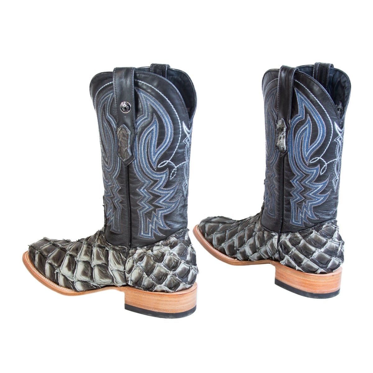 Tanner Mark Boots Boots Tanner Mark Men&#39;s Genuine Monster Fish Square Toe Boots Grey Bicolor TMX201330