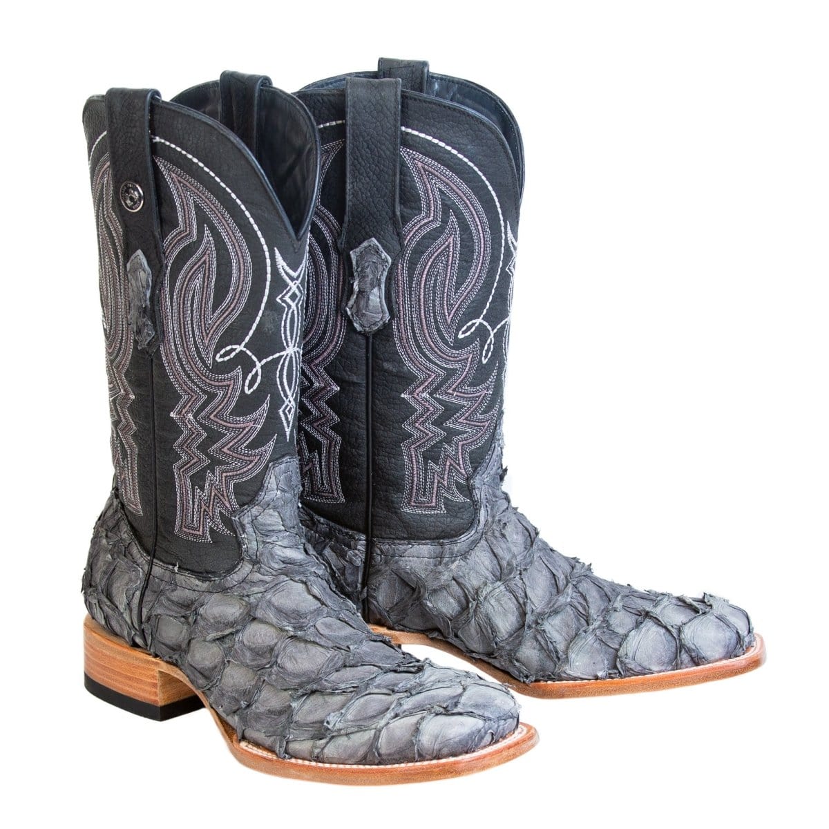 Tanner Mark Boots Boots Tanner Mark Men&#39;s Genuine Monster Fish Square Toe Boots Grey TMX201333